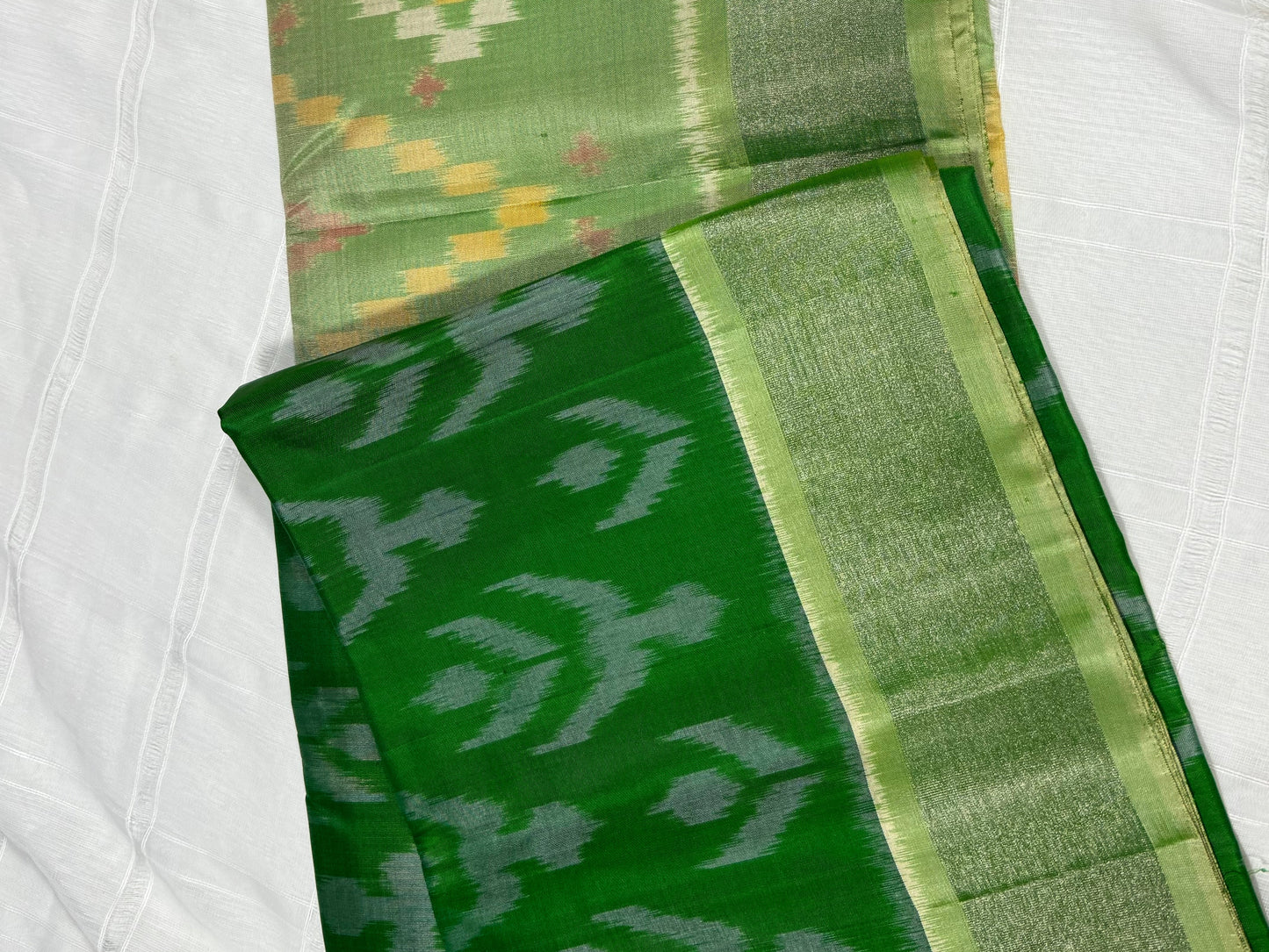 Green Ikat Silk Saree with Light Green Pallu
