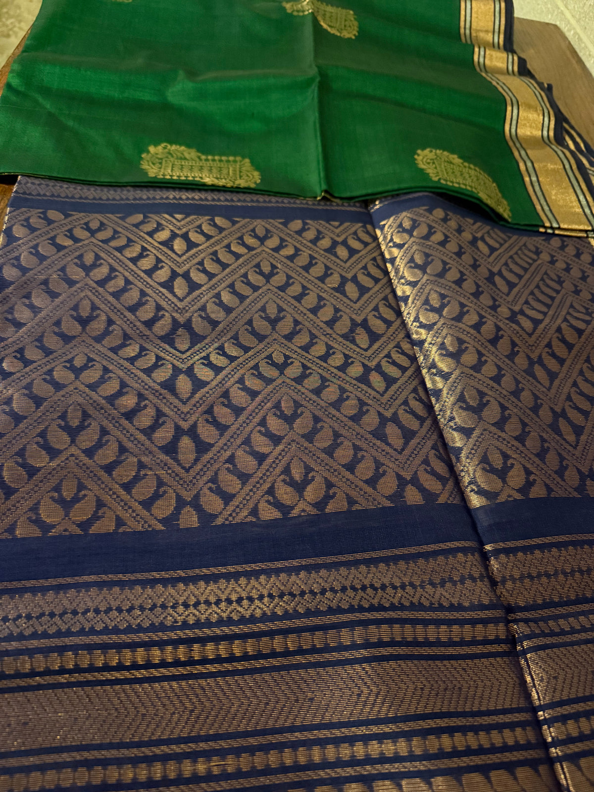 Emerald Green & Royal Blue Silk Cotton Saree