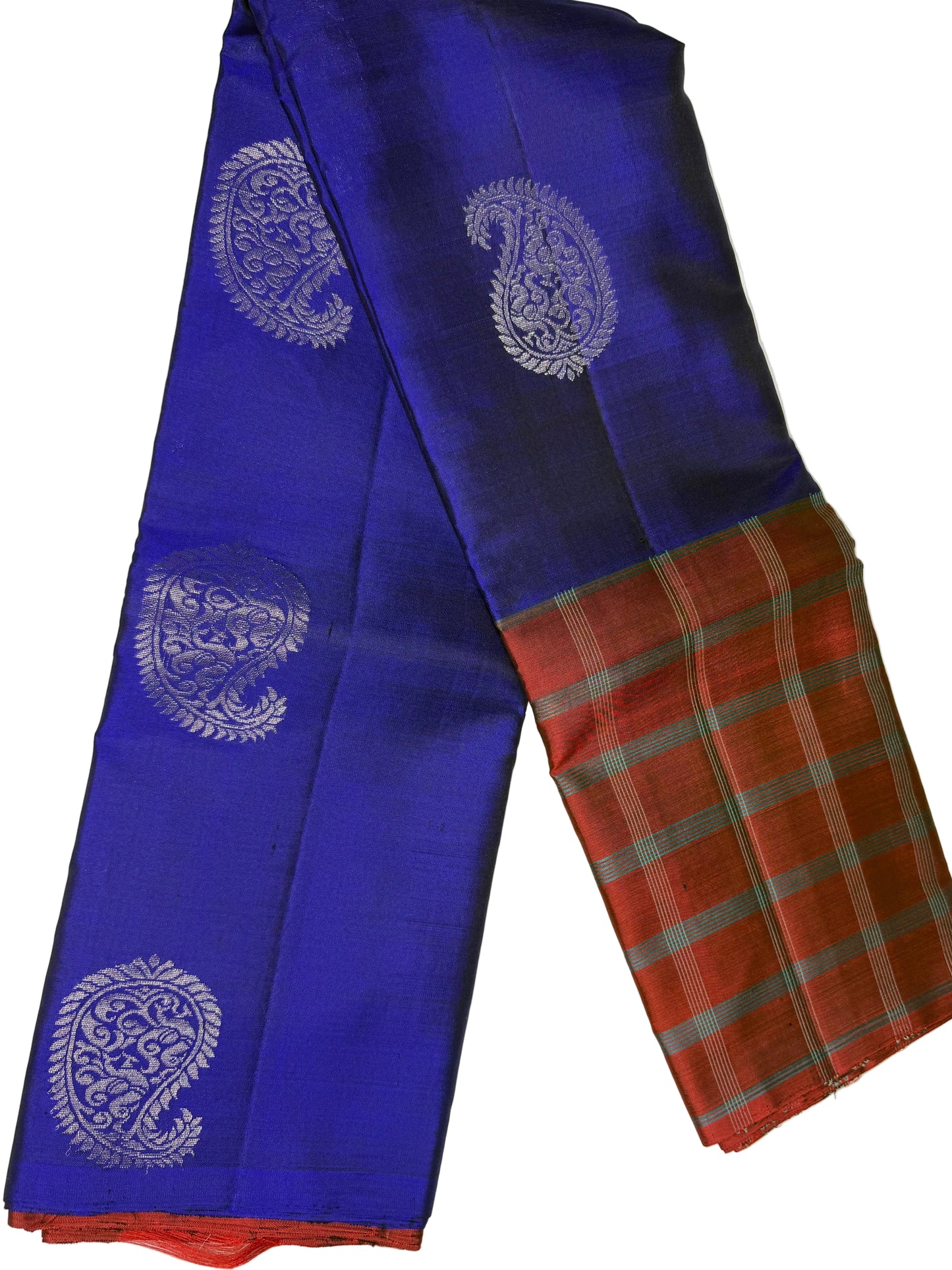 Royal Blue Silk Saree with Red Checkered Border