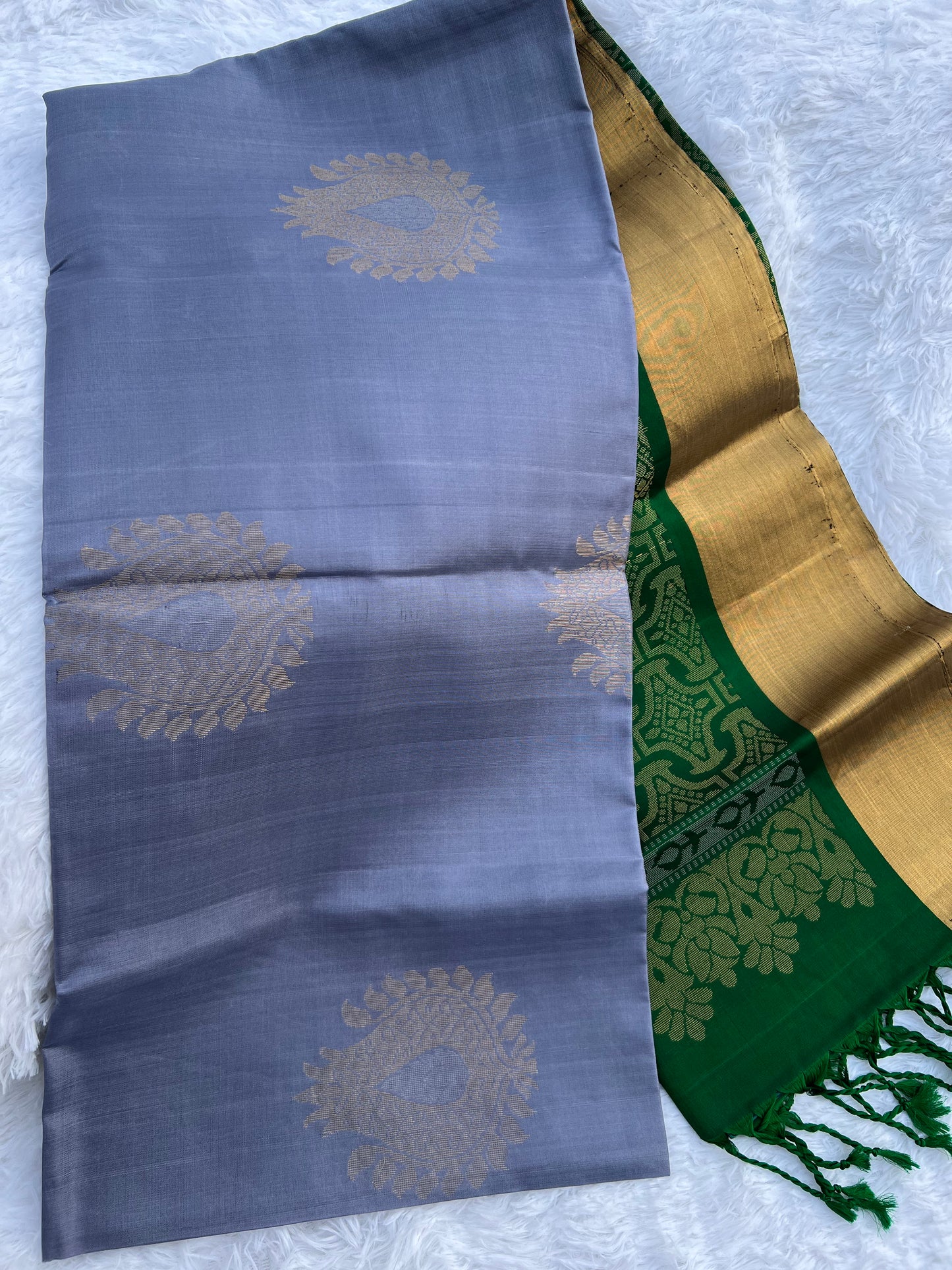 Blue gray silk saree