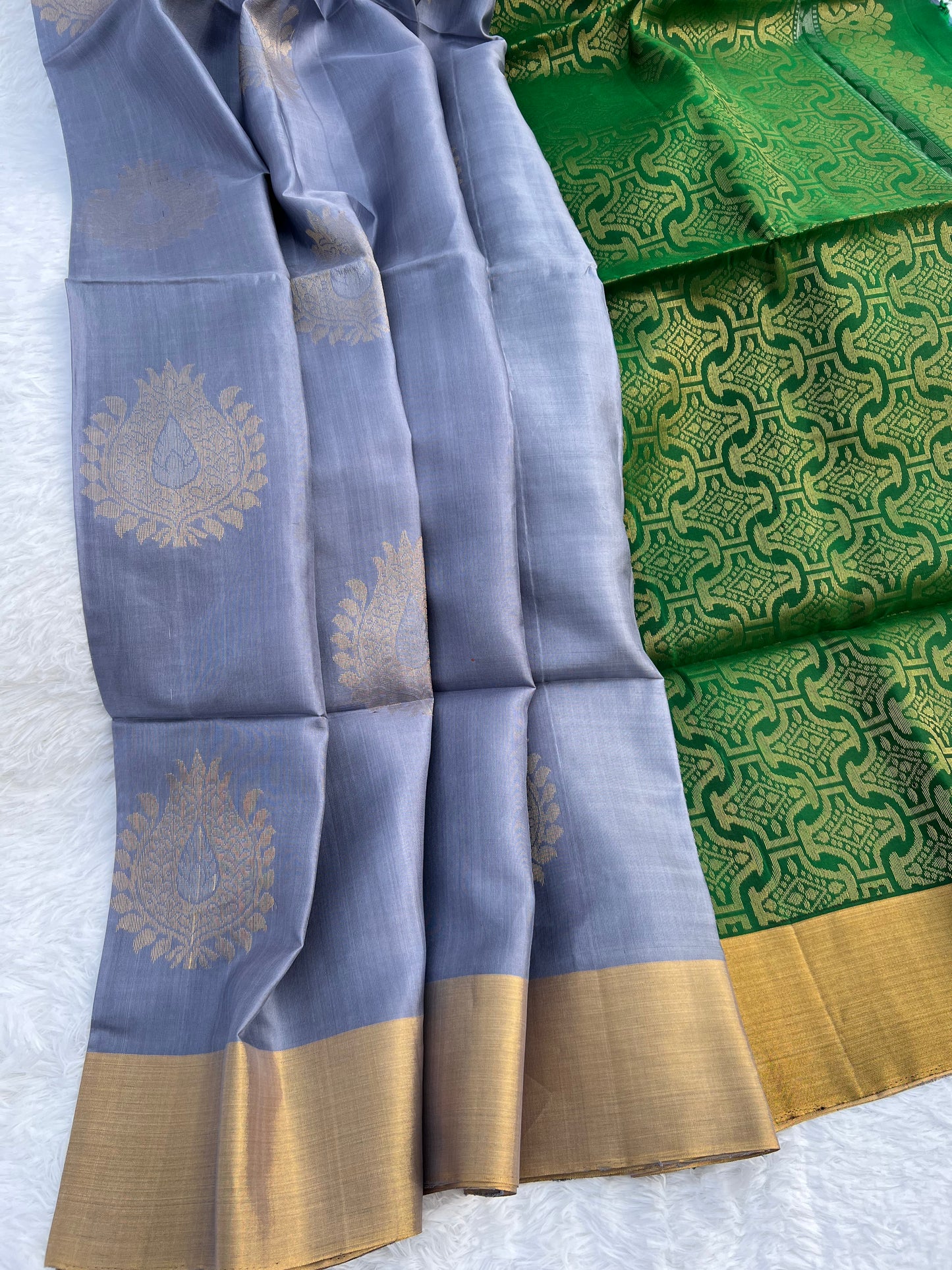 Blue gray silk saree