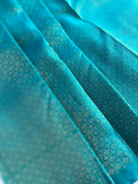 Deep Sky blue  silk saree
