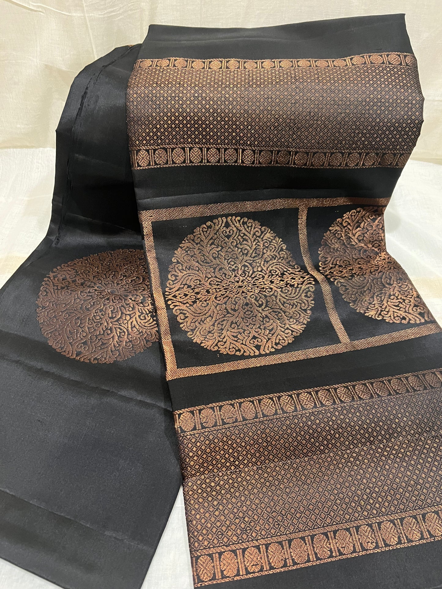 Coal Black & Copper Silk Saree