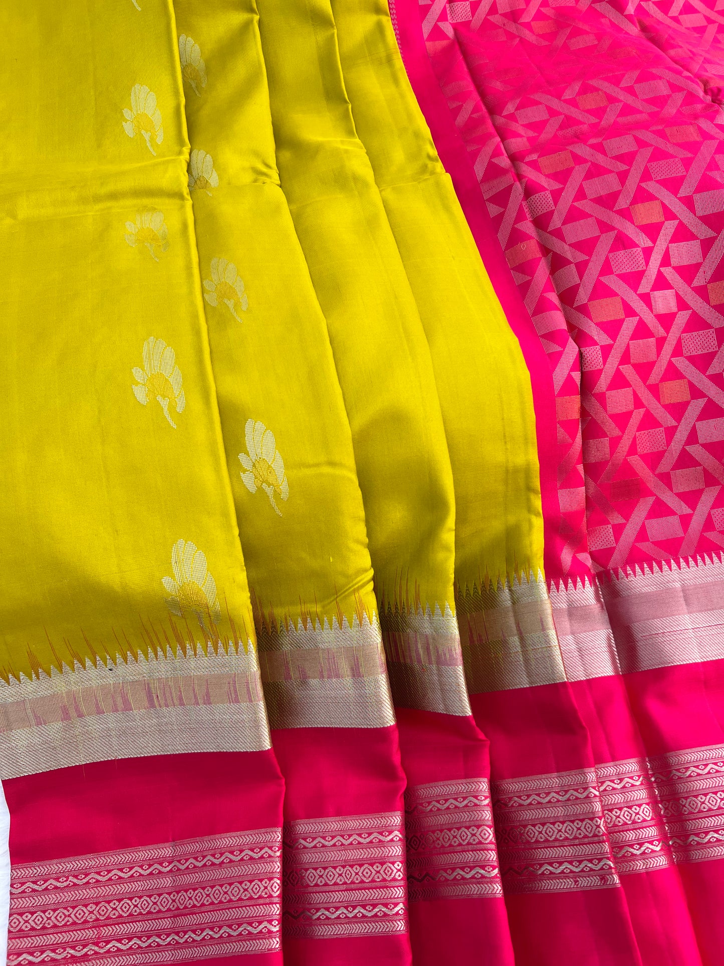 Chartreuse green silk saree