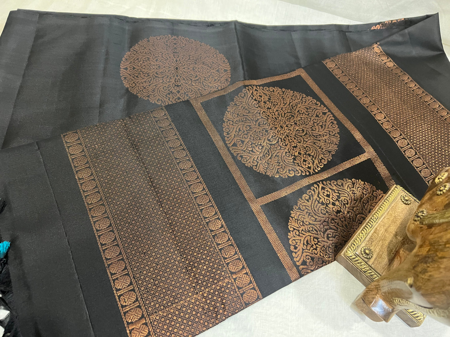 Coal Black & Copper Silk Saree