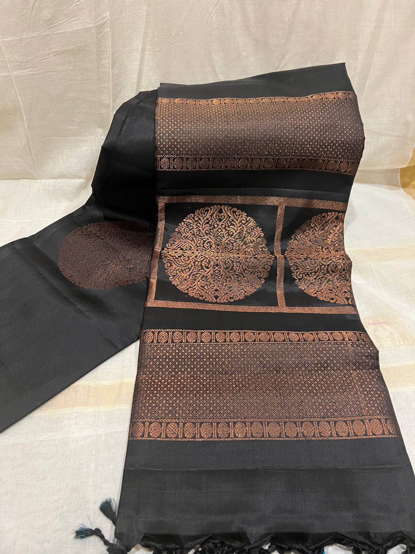 Coal Black & Copper Silk Saree