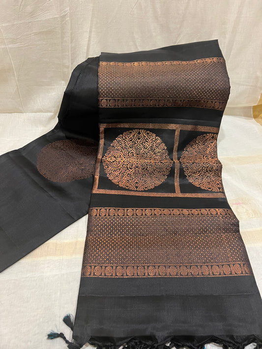 Coal Black & Copper Silk Saree