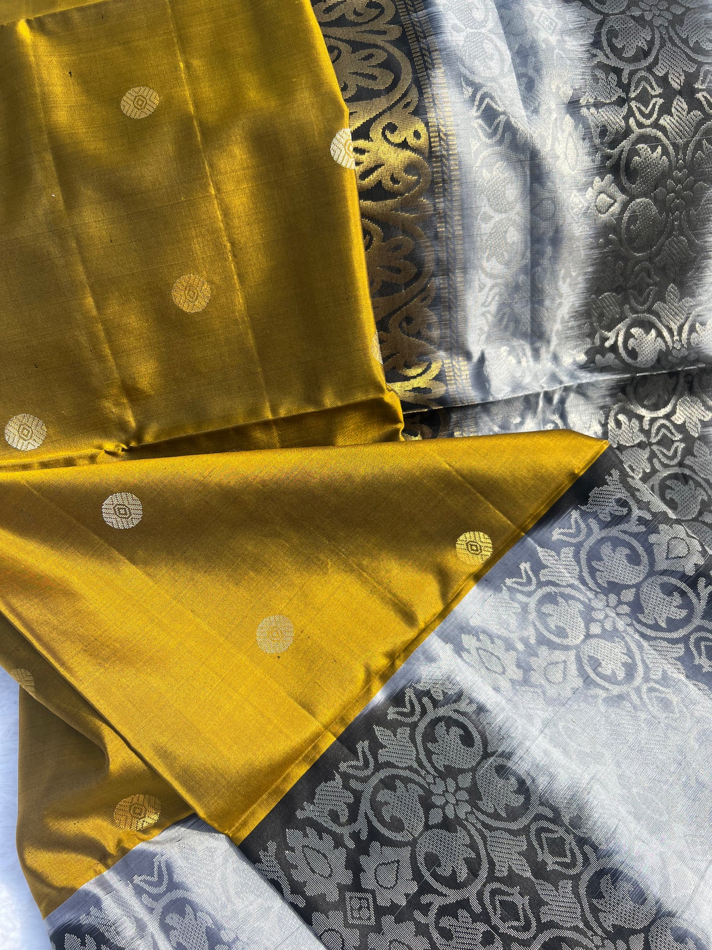 Olive green silk saree