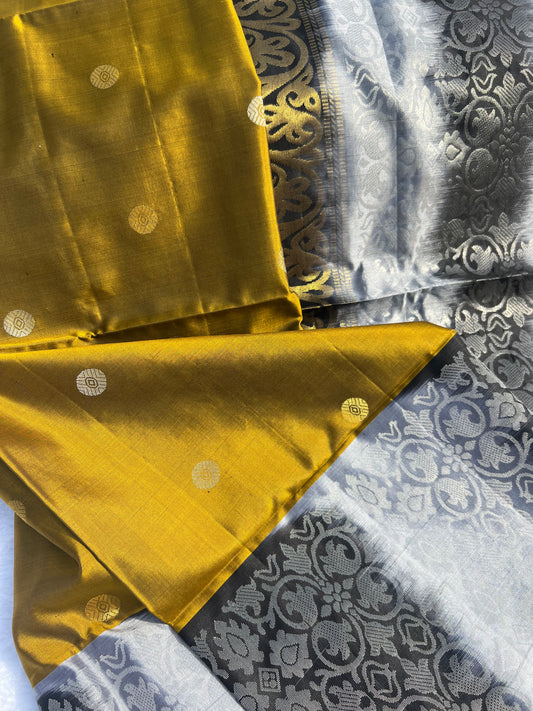 Olive green silk saree