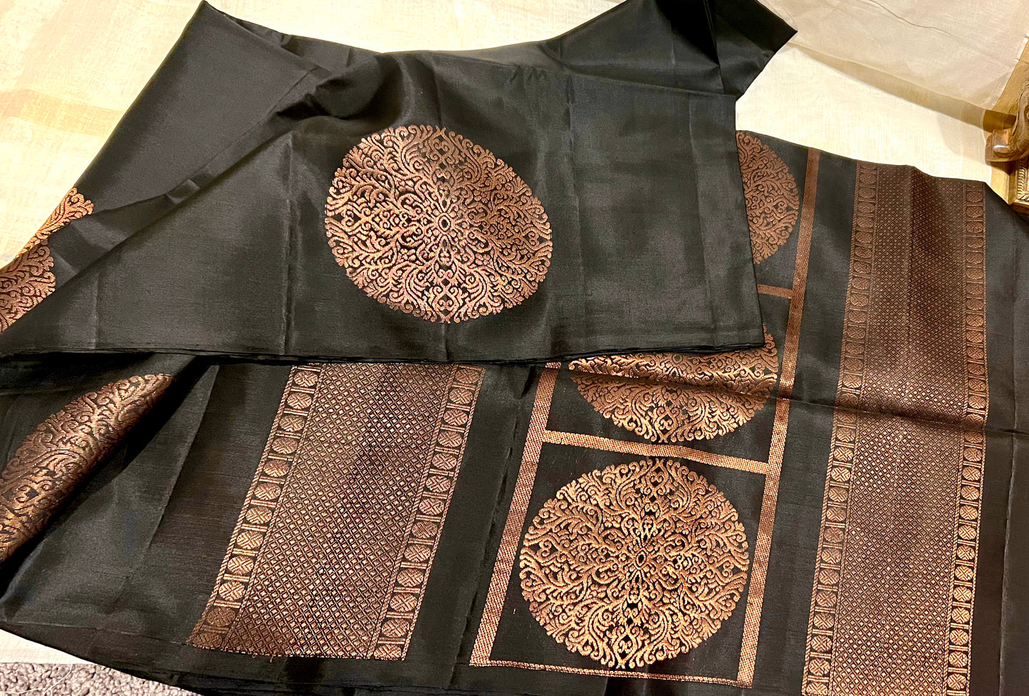Coal Black & Copper Silk Saree