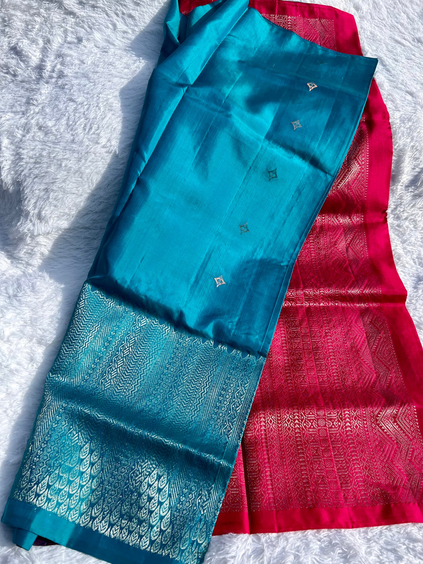 Azure blue silk saree