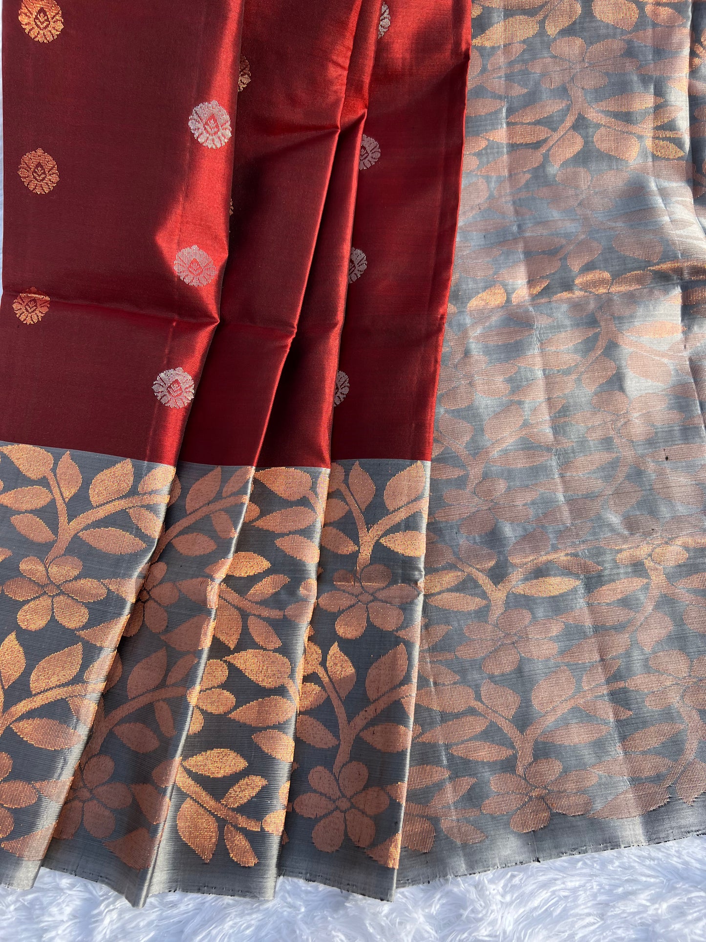 Rust red silk saree
