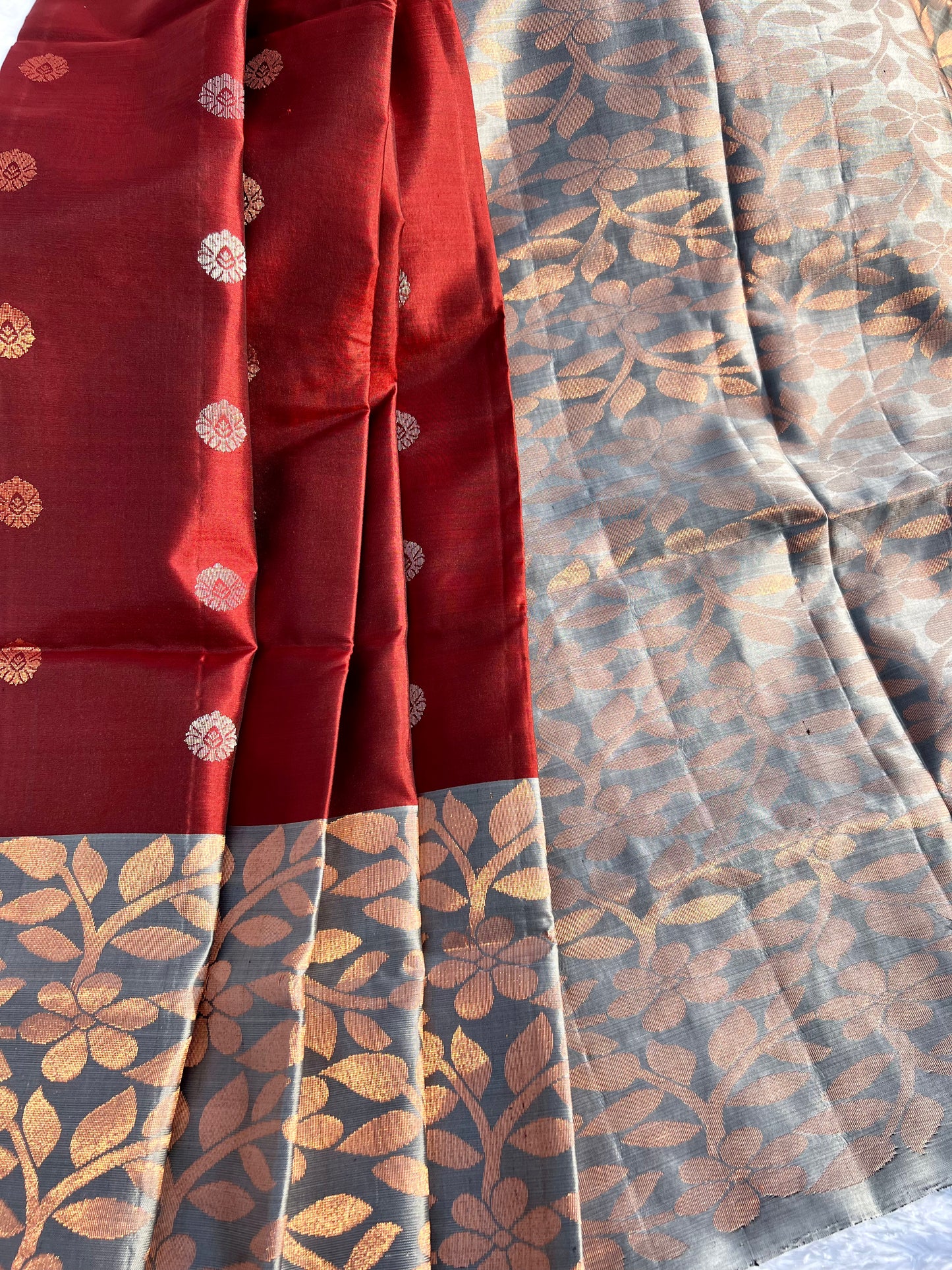 Rust red silk saree