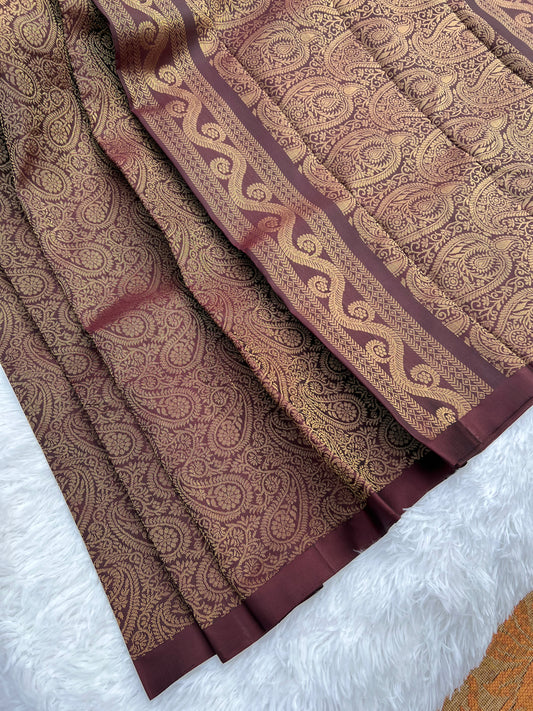 Chocolate brown silk saree