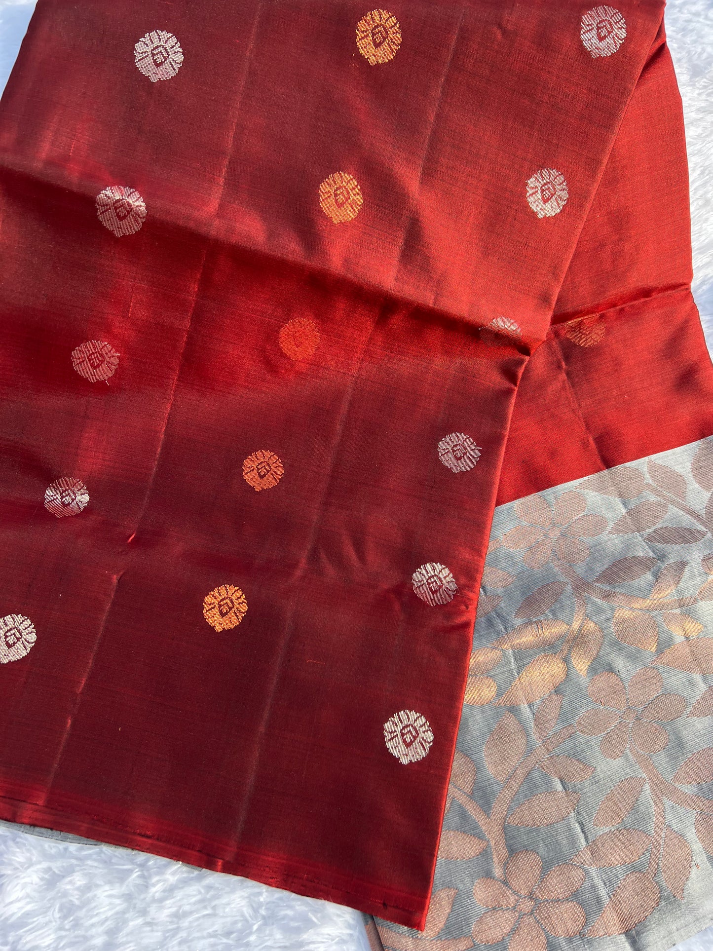 Rust red silk saree
