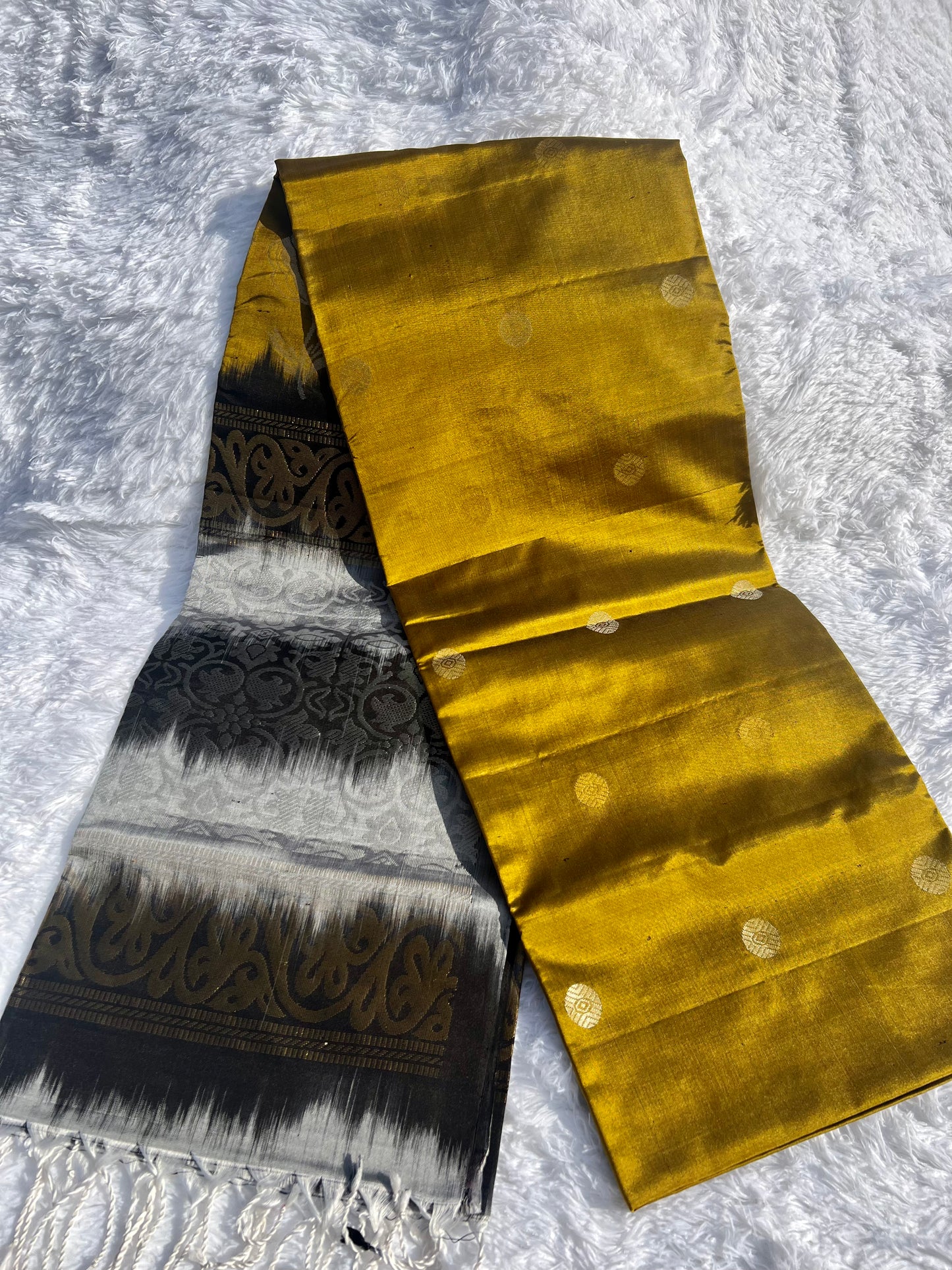 Olive green silk saree