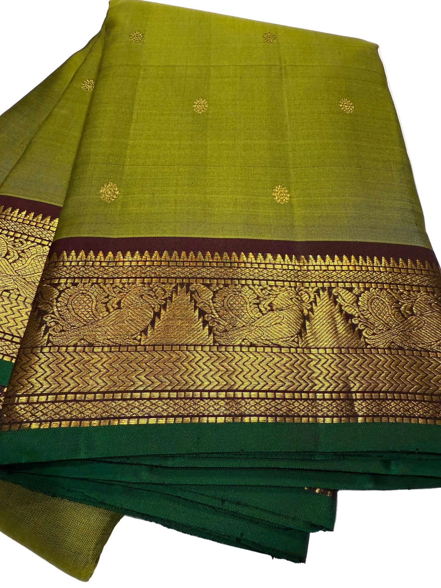 Olive Green Kanchivaram Silk Saree with Coffee Brown Zari Border