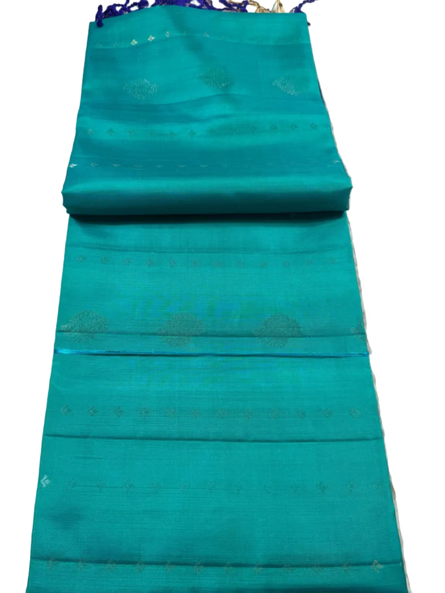 Teal Silk Saree with Purple Ikat Pallu