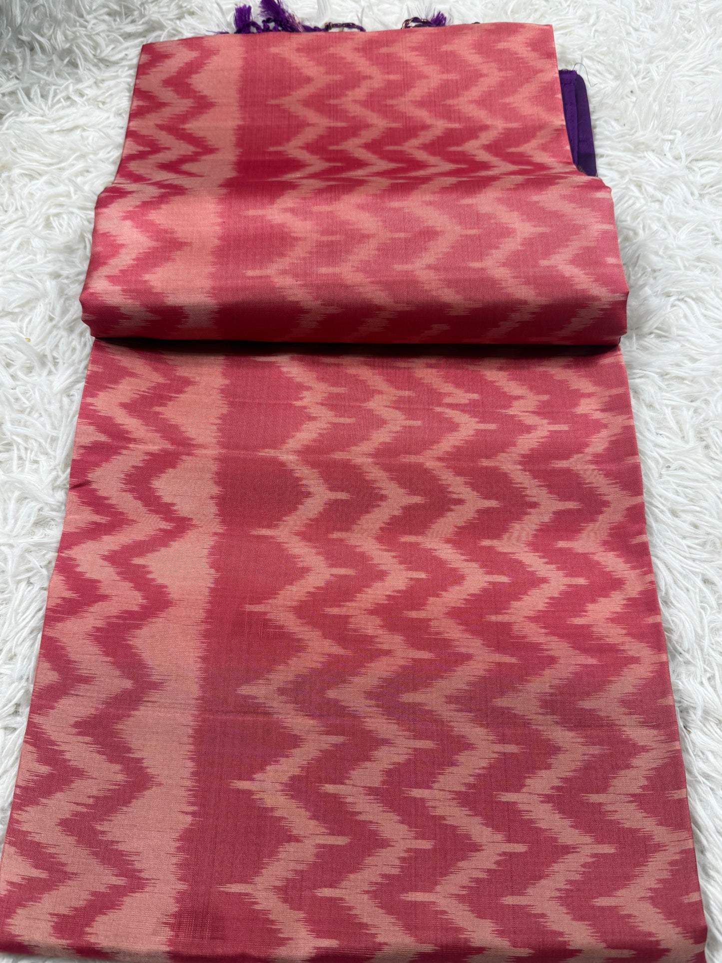 Dusty Rose Silk Saree with rich royal purple Kanchi border
