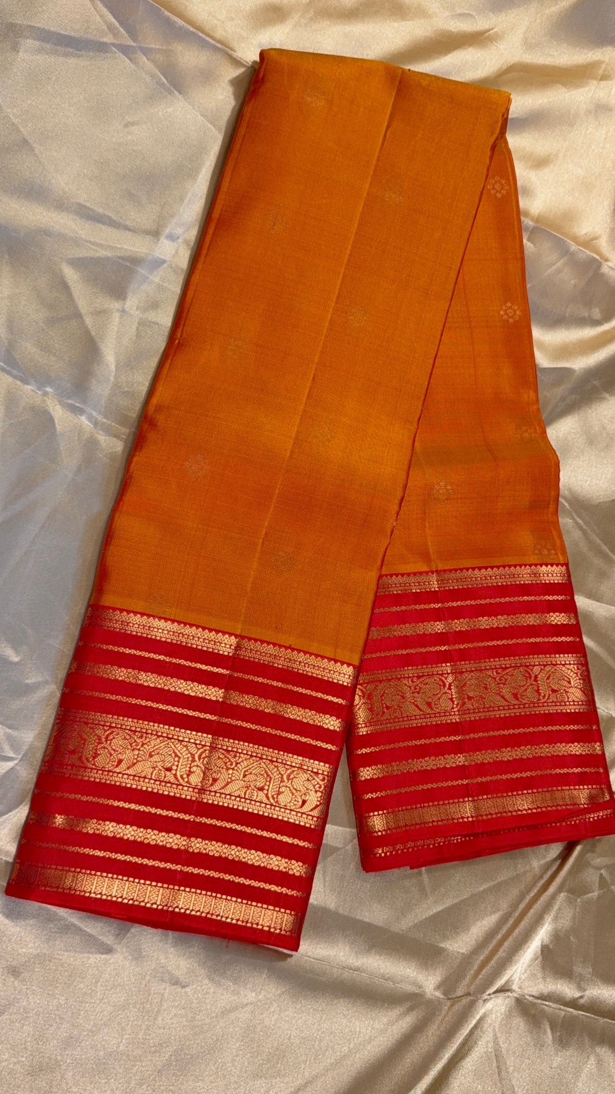 Traditional Orange & Red Zari Border Silk Saree
