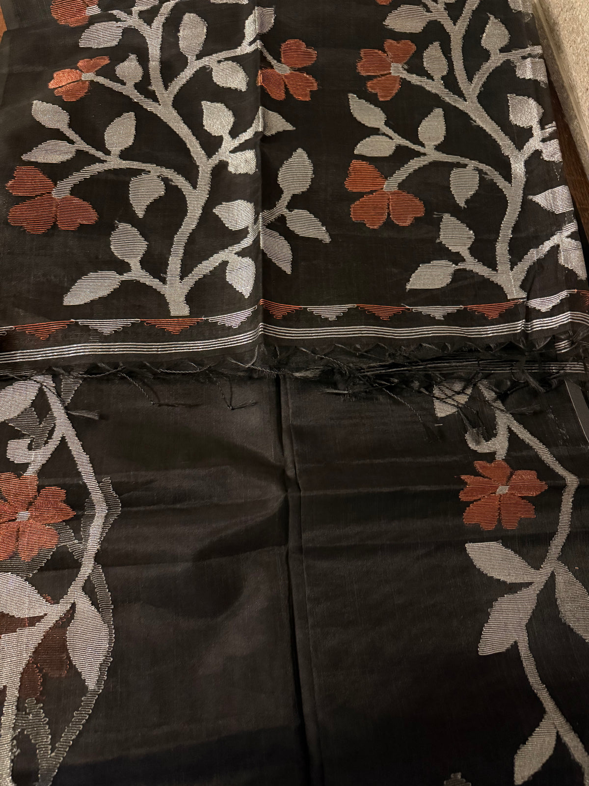 Black Jamdhani Silk Saree with Floral Weaving