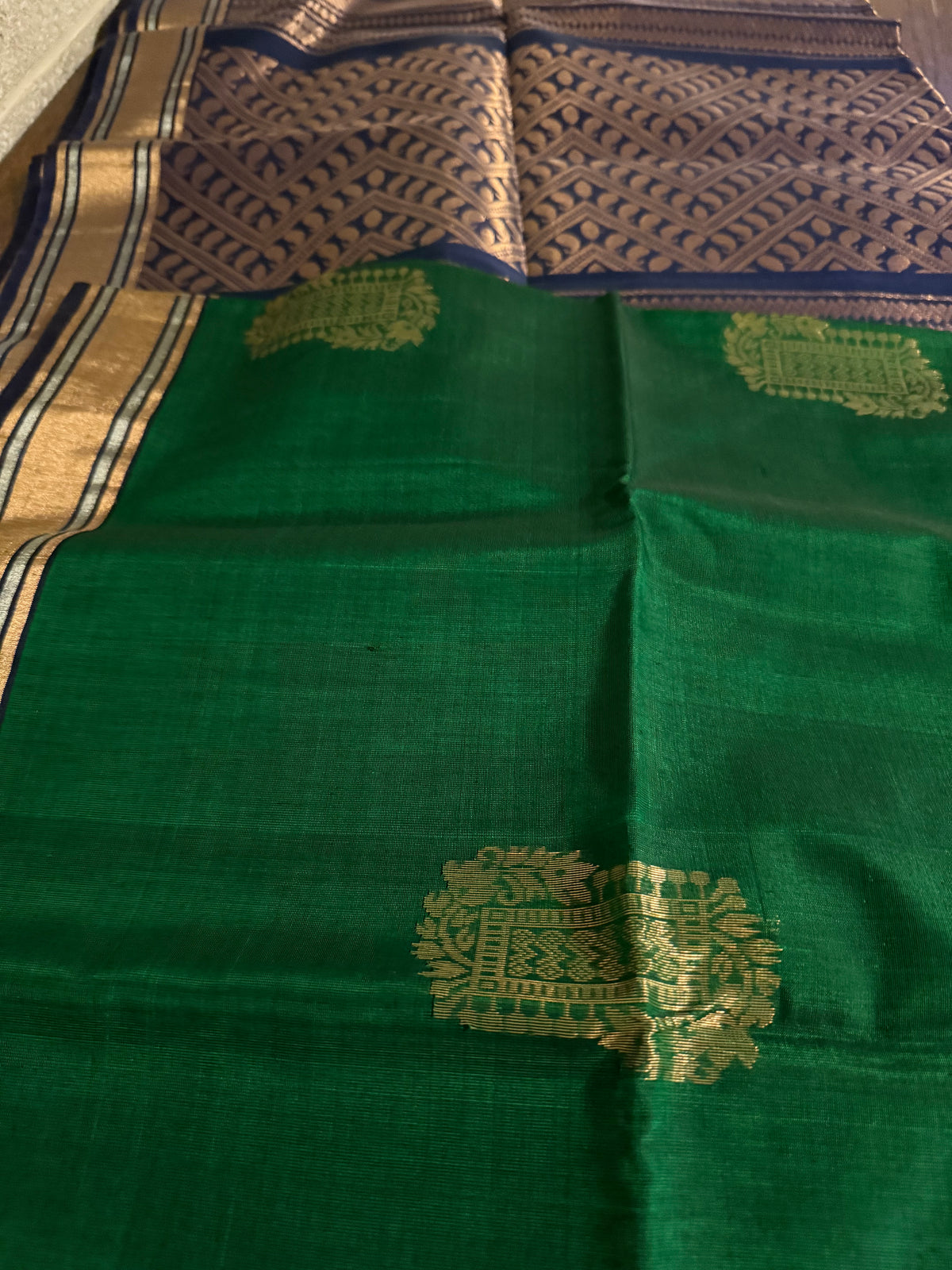 Emerald Green & Royal Blue Silk Cotton Saree