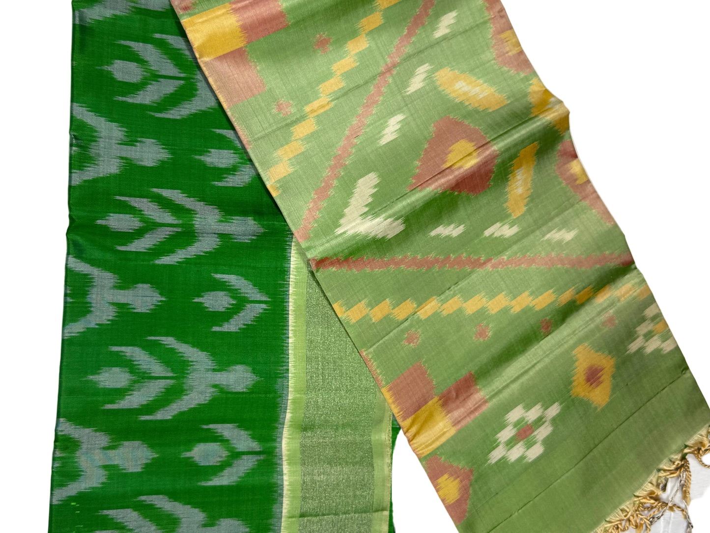 Green Ikat Silk Saree with Light Green Pallu