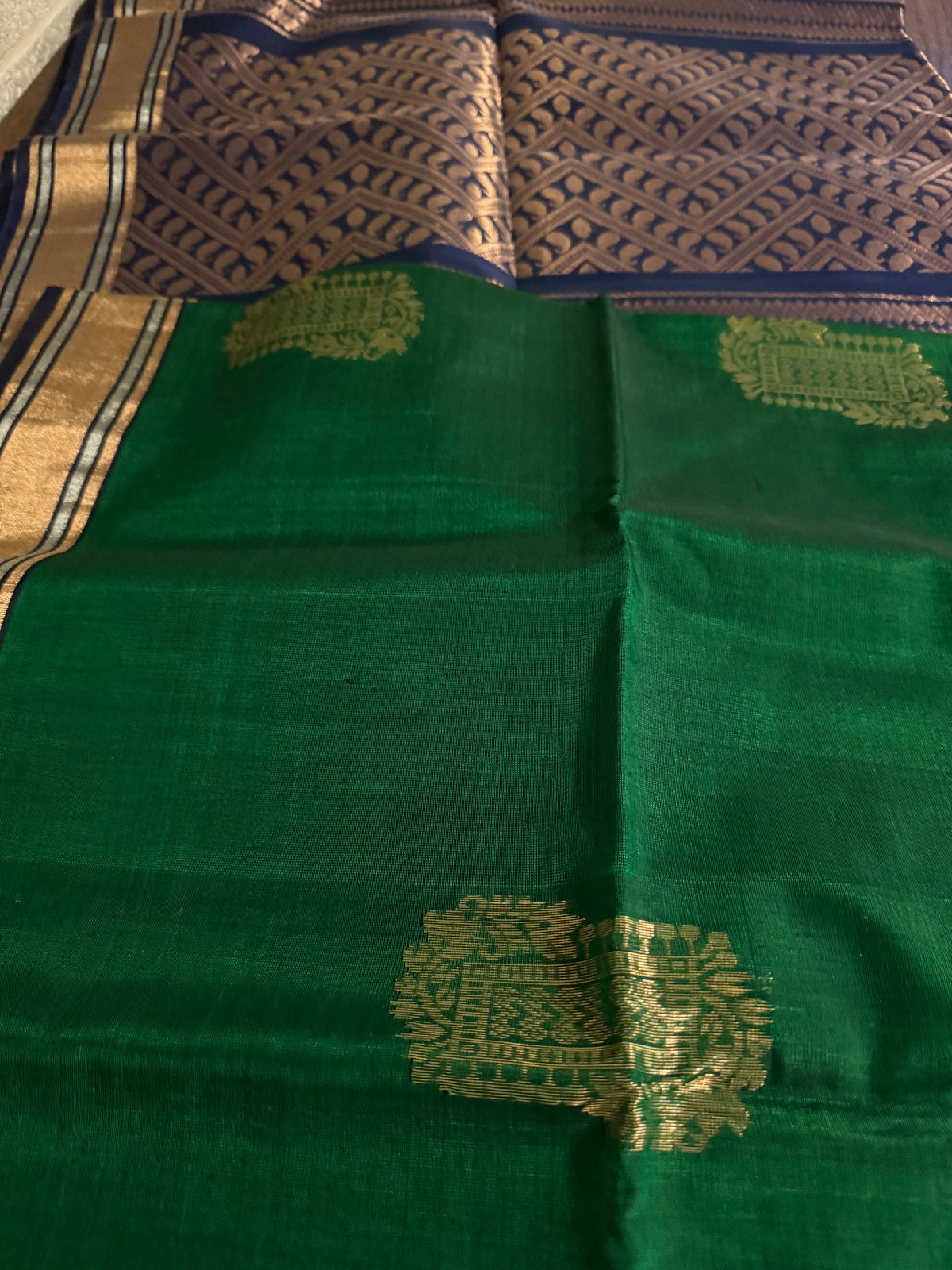 Emerald Green & Royal Blue Silk Cotton Saree