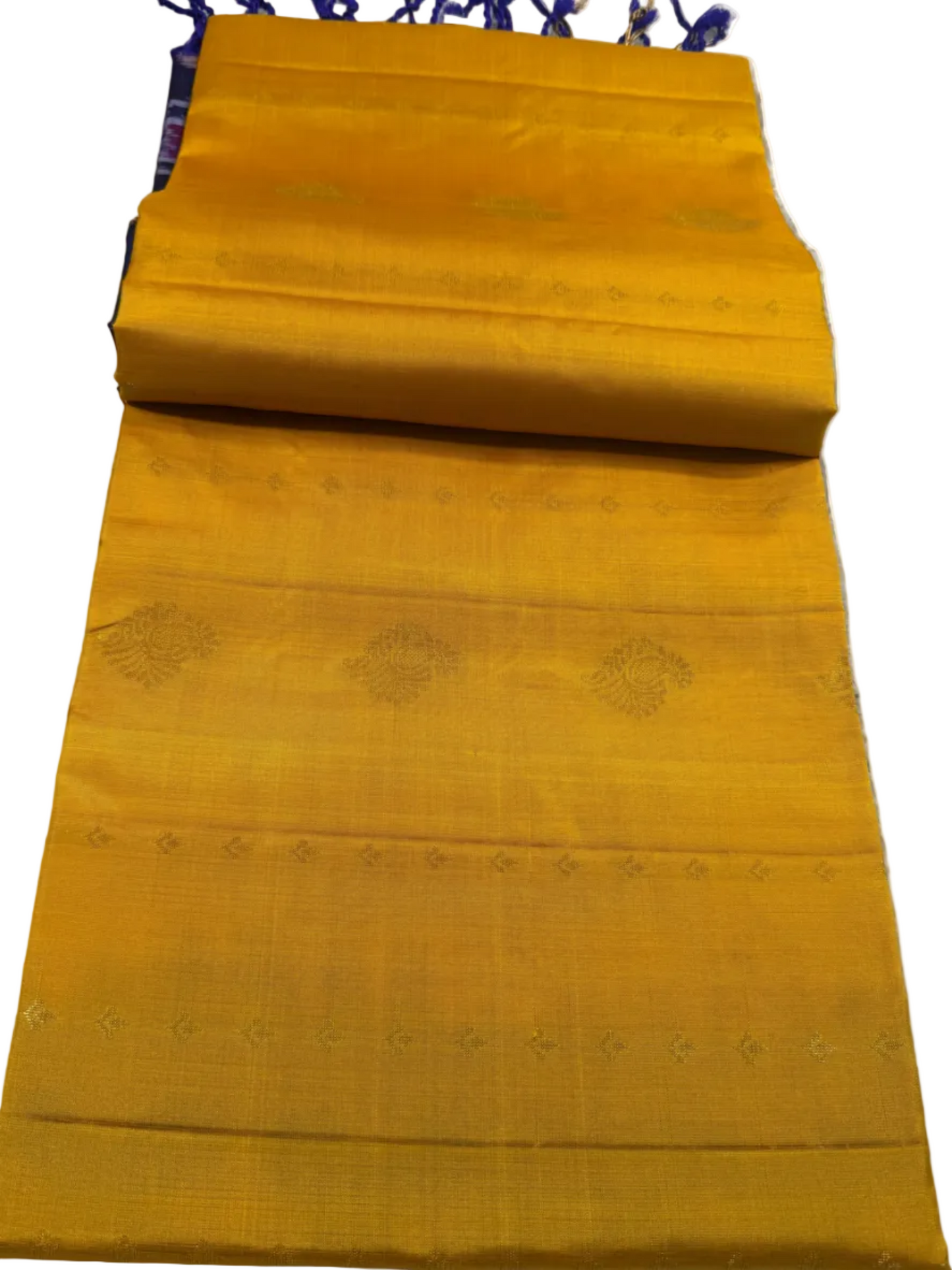 Yellow Silk Saree with Royal Blue Ikat Pallu