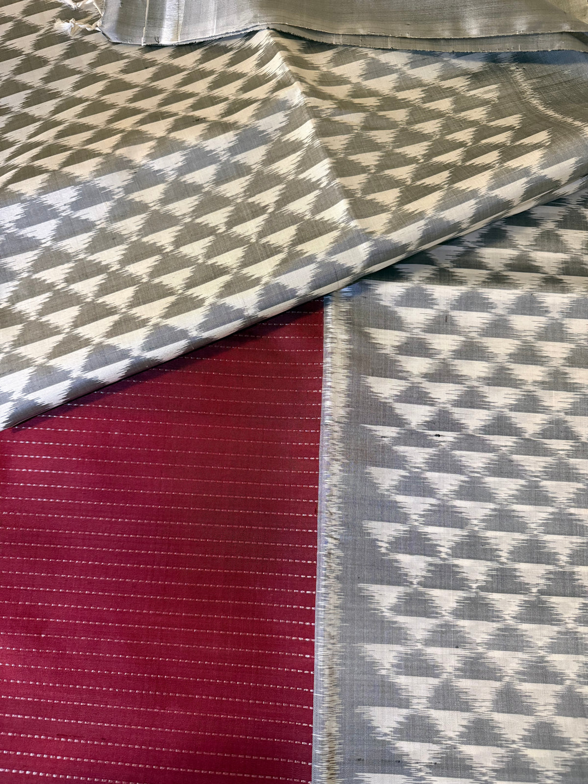 Maroon & Silver grey Ikkat Silk Saree