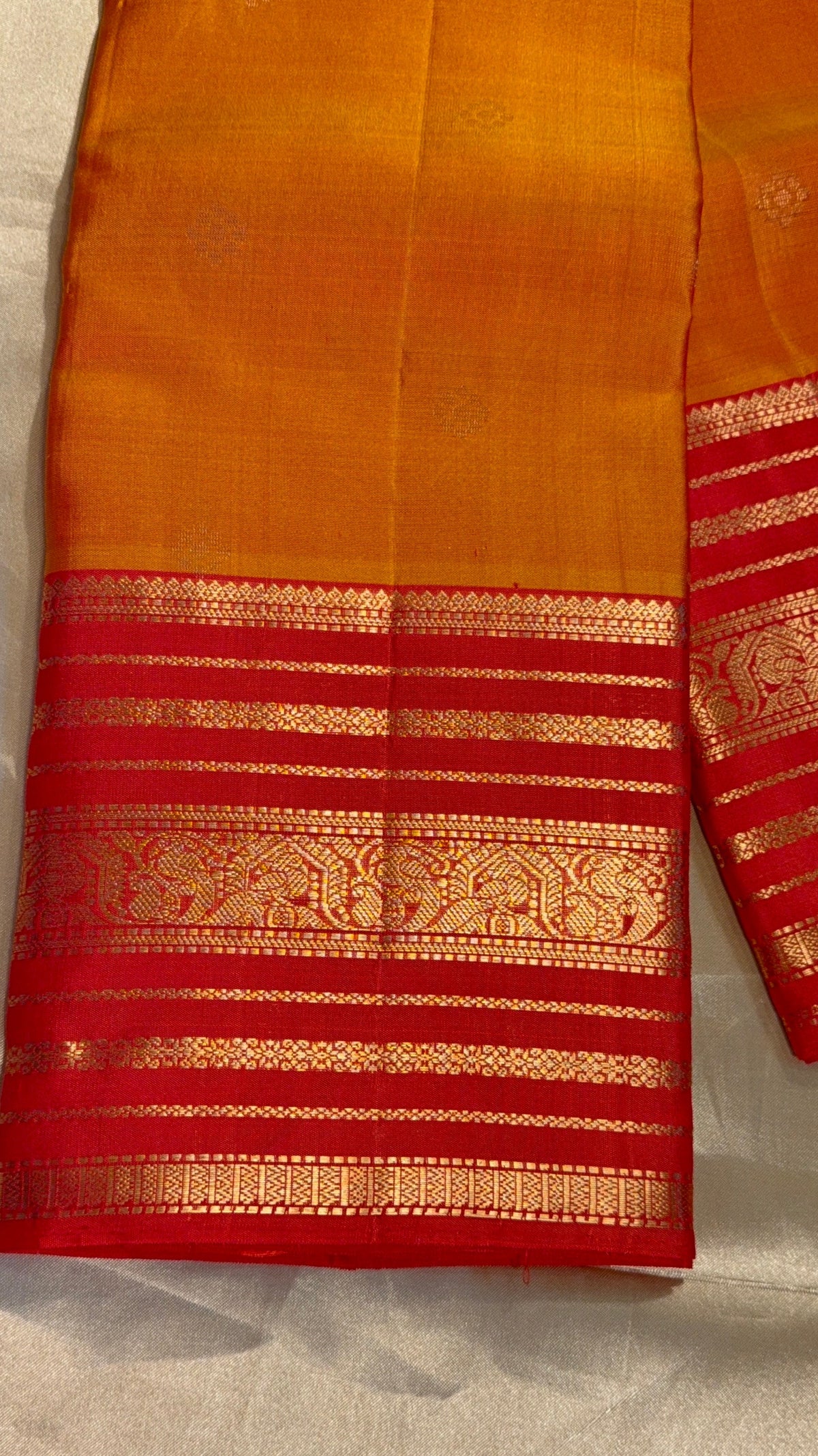 Traditional Orange & Red Zari Border Silk Saree