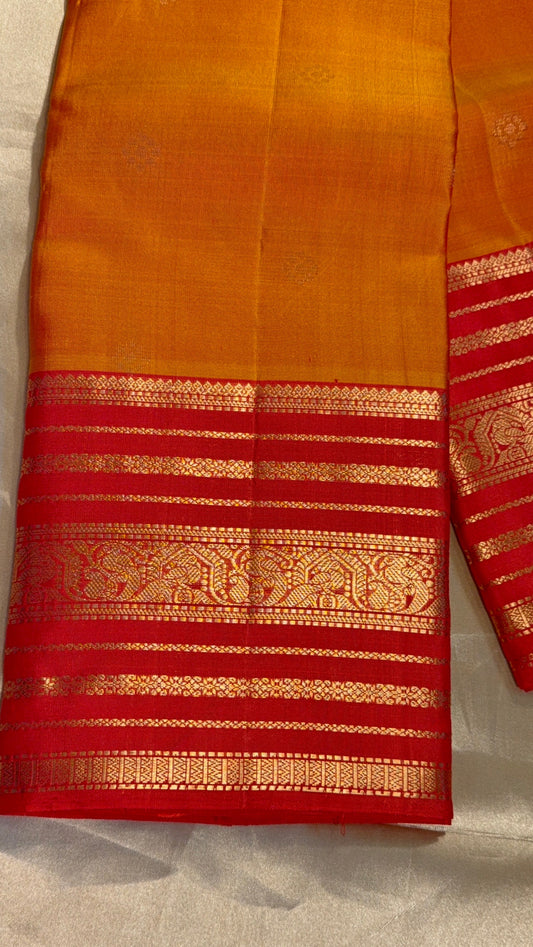 Traditional Orange & Red Zari Border Silk Saree