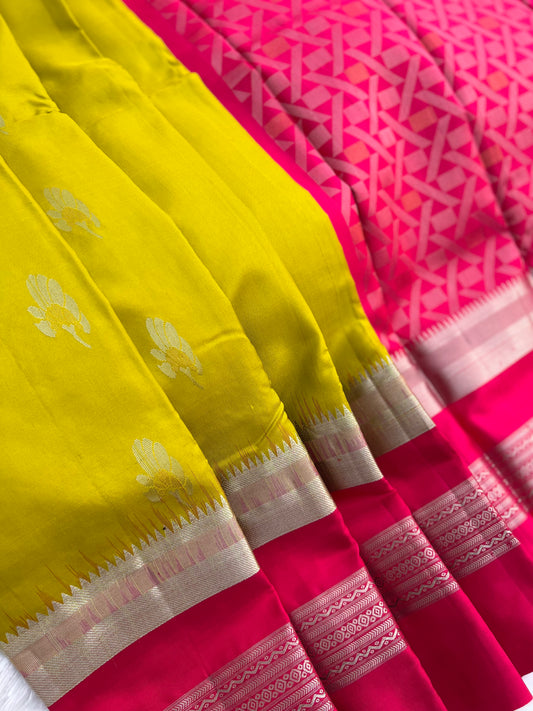 Chartreuse green silk saree