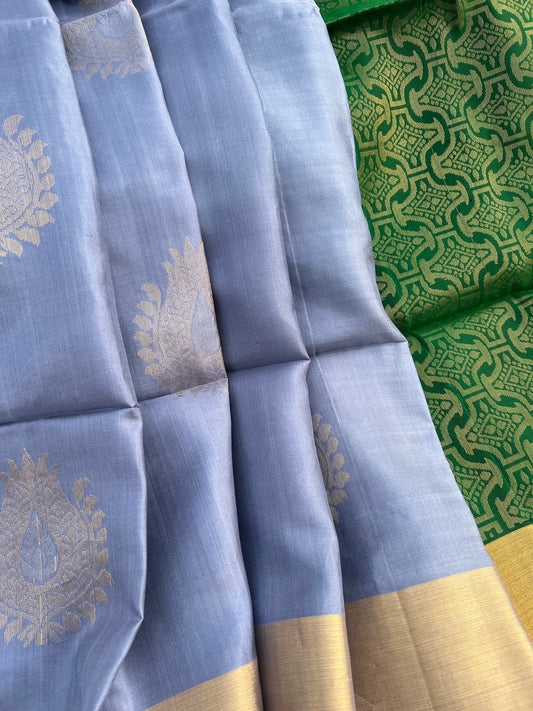 Blue gray silk saree