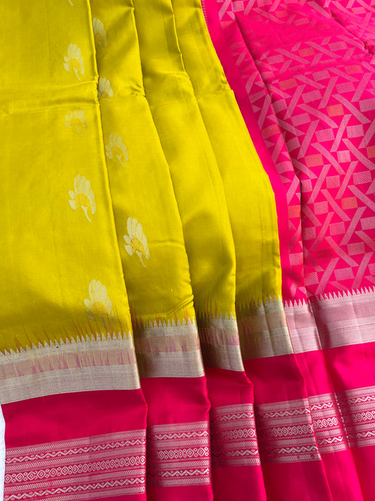 Chartreuse green silk saree